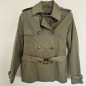 Lauren Ralph Lauren | Women’s Classic 24” Cropped Belted Trench Coat Olive Sz M